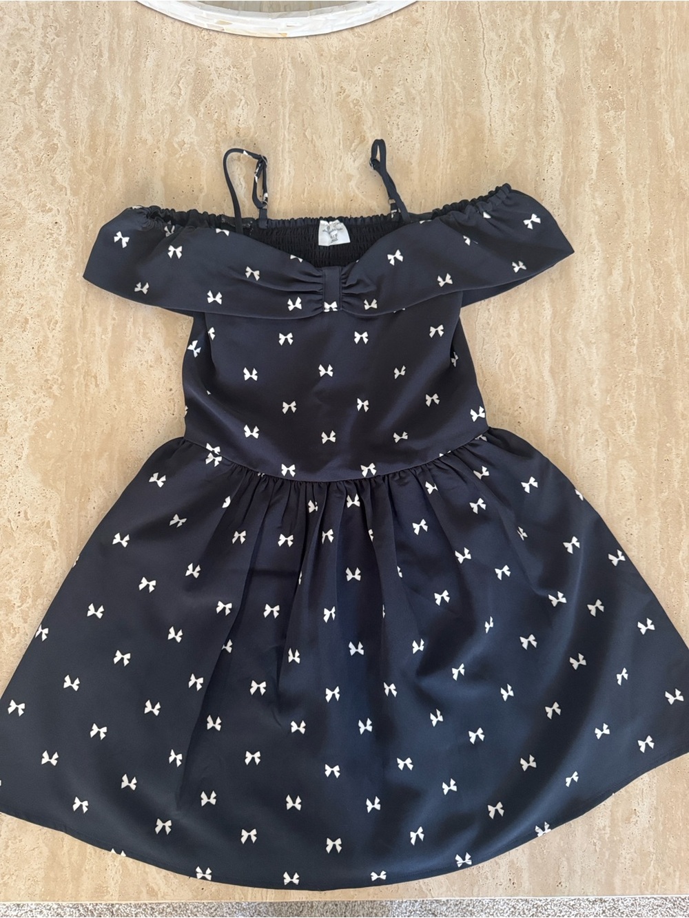 abercrombie kids Black Bow-Print Off-Shoulder Dress with Straps